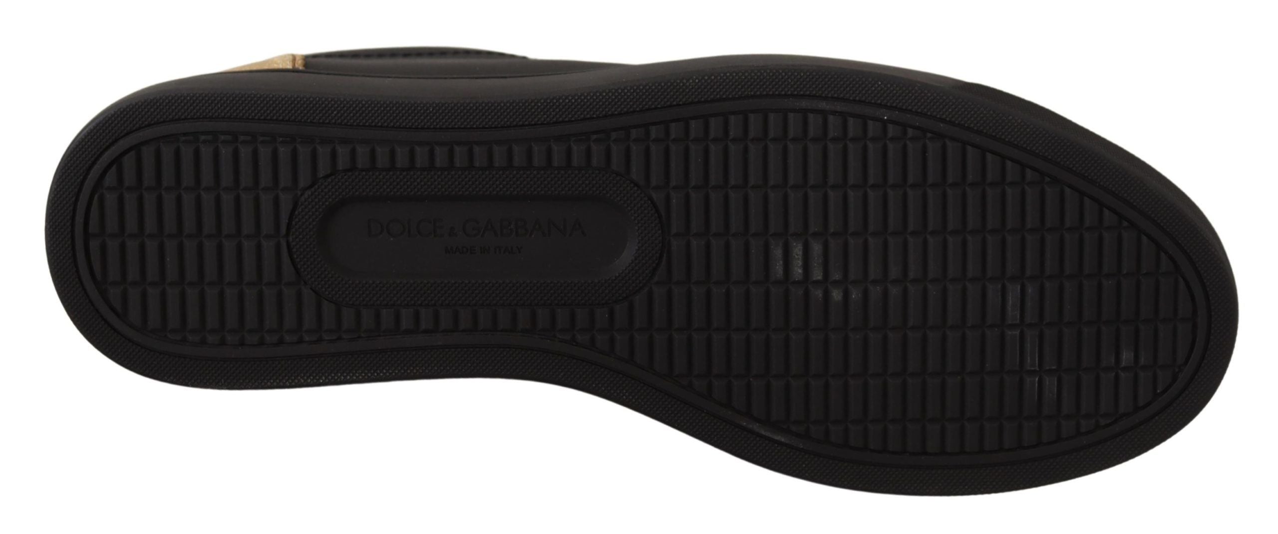 Dolce & Gabbana Black Gold Leather Low Top Sneakers Womens Shoes Dolce & Gabbana