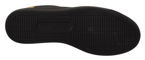 Dolce & Gabbana Black Gold Leather Low Top Sneakers Womens Shoes Dolce & Gabbana