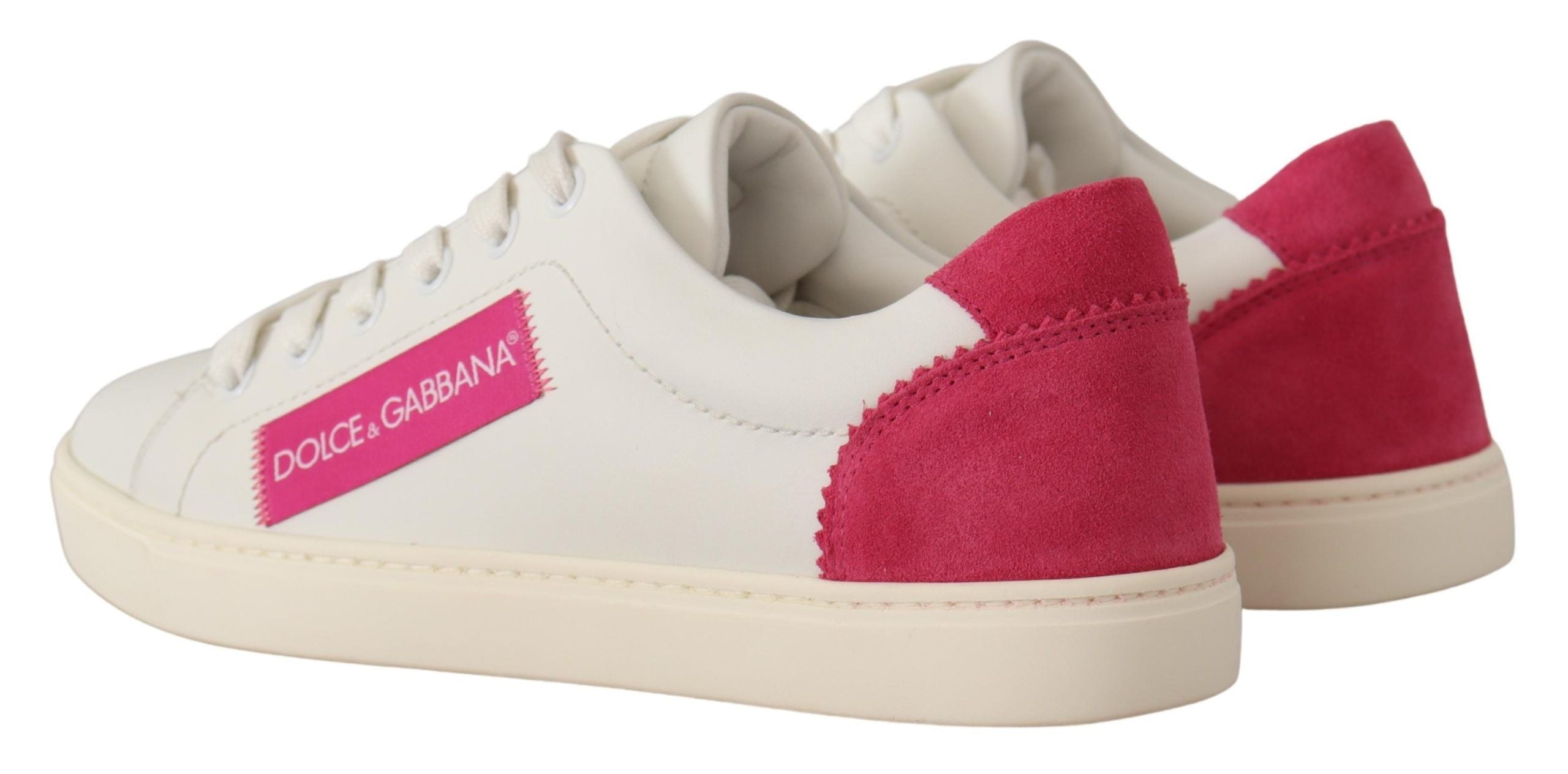 Dolce & Gabbana White Pink Leather Low Top Sneakers Womens Shoes Dolce & Gabbana