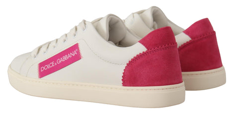 Dolce & Gabbana White Pink Leather Low Top Sneakers Womens Shoes Dolce & Gabbana
