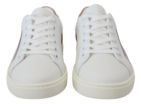 Dolce & Gabbana White Pink Leather Low Top Sneakers Shoes Dolce & Gabbana