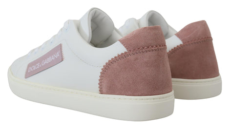 Dolce & Gabbana White Pink Leather Low Top Sneakers Shoes Dolce & Gabbana