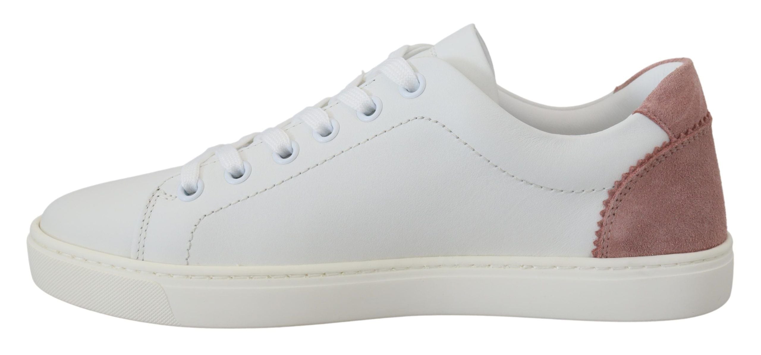 Dolce & Gabbana White Pink Leather Low Top Sneakers Shoes Dolce & Gabbana