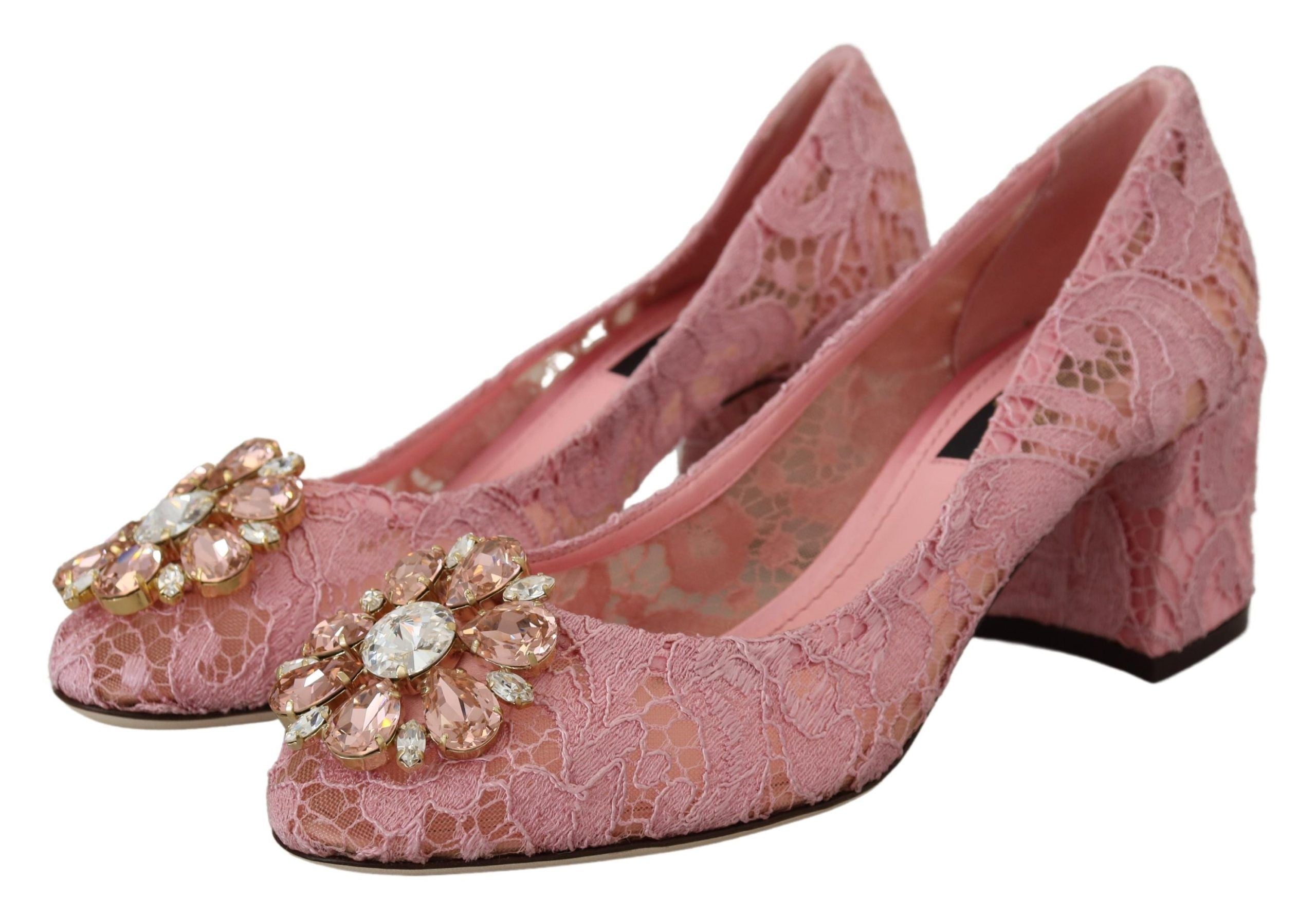 Dolce & Gabbana Pink Taormina Lace Crystal Pumps Pastel Shoes Dolce & Gabbana