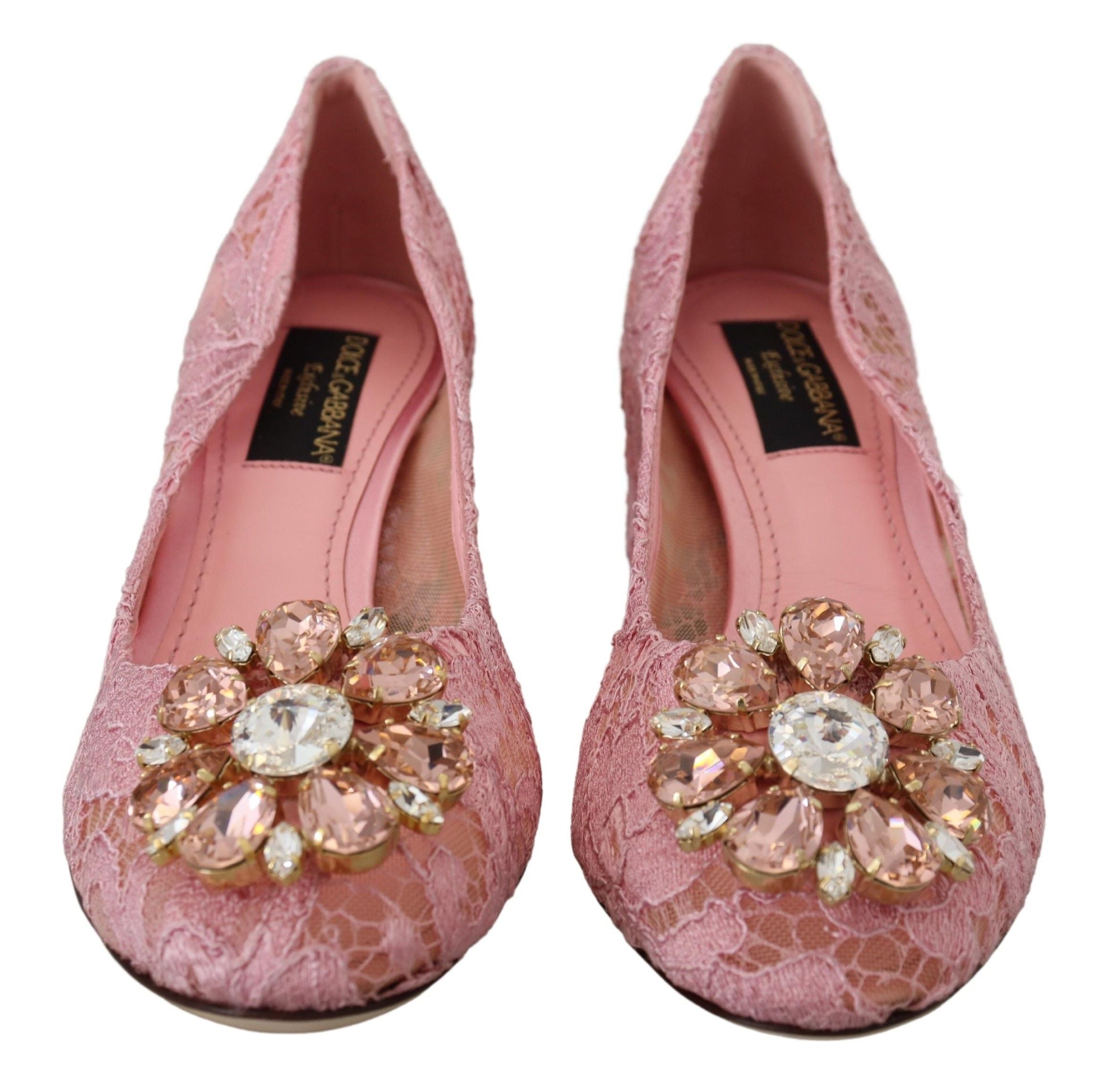 Dolce & Gabbana Pink Taormina Lace Crystal Pumps Pastel Shoes Dolce & Gabbana