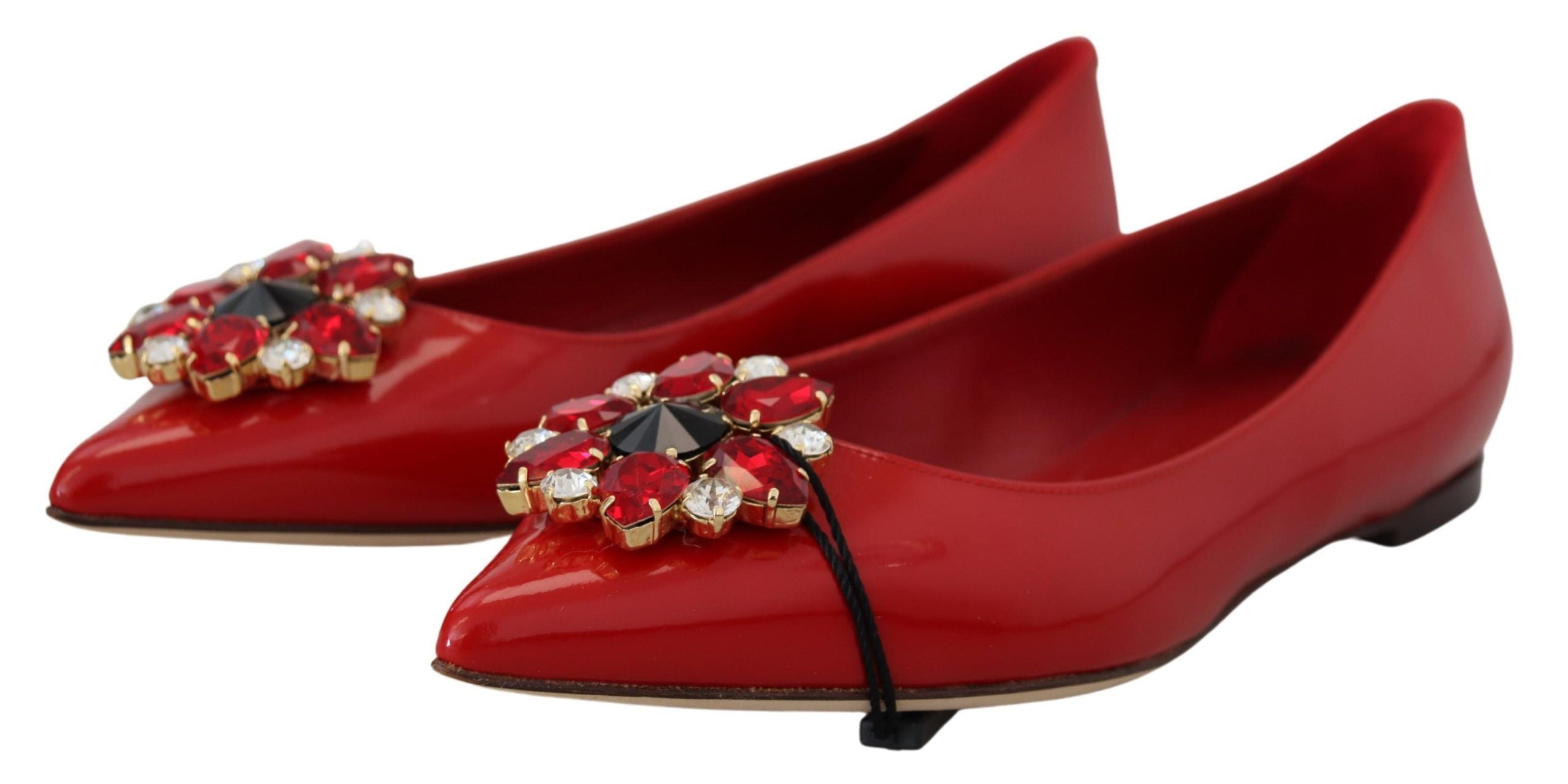 Dolce & Gabbana Red Leather Crystals Loafers Flats Shoes Dolce & Gabbana