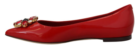 Dolce & Gabbana Red Leather Crystals Loafers Flats Shoes Dolce & Gabbana