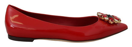 Dolce & Gabbana Red Leather Crystals Loafers Flats Shoes Dolce & Gabbana