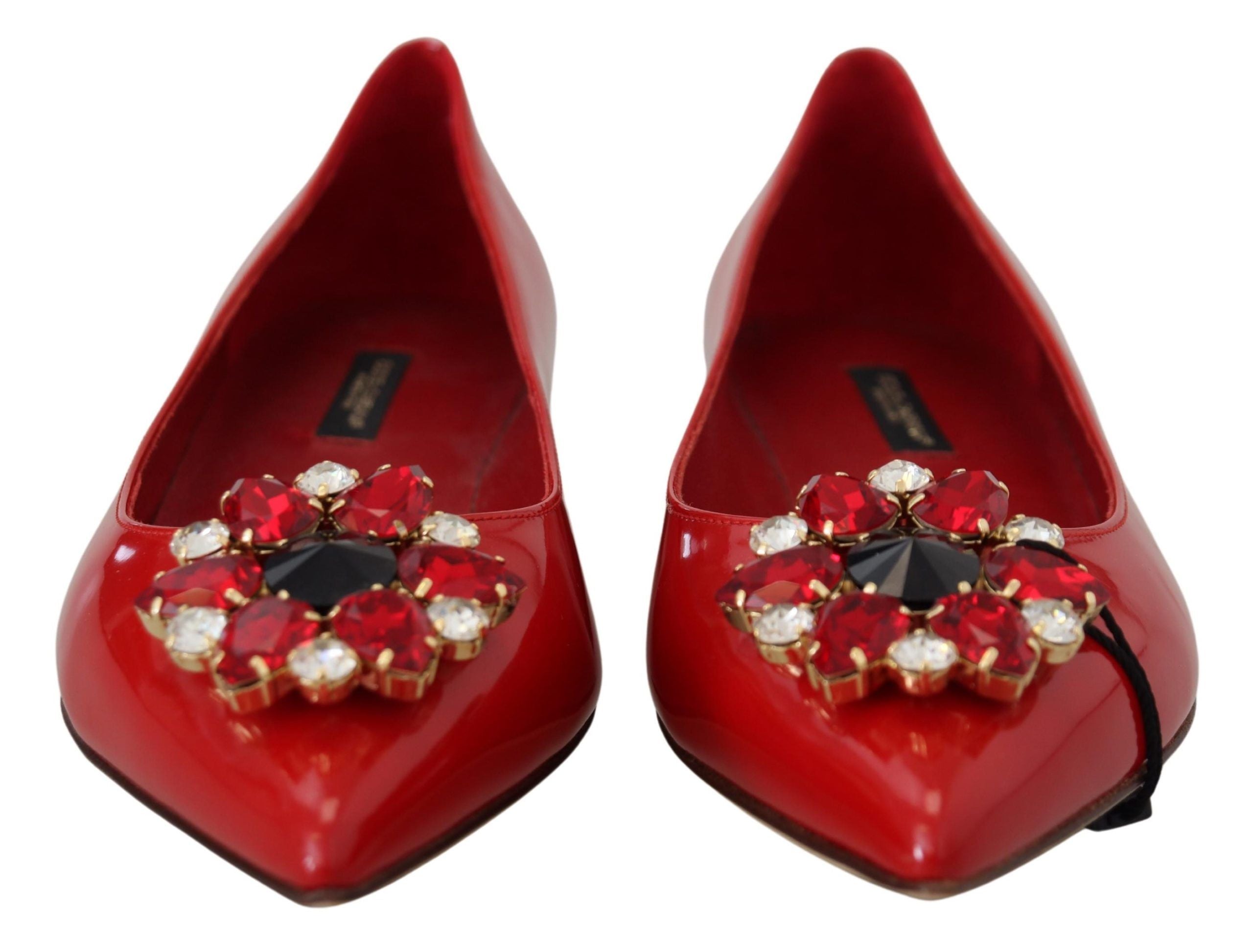 Dolce & Gabbana Red Leather Crystals Loafers Flats Shoes Dolce & Gabbana