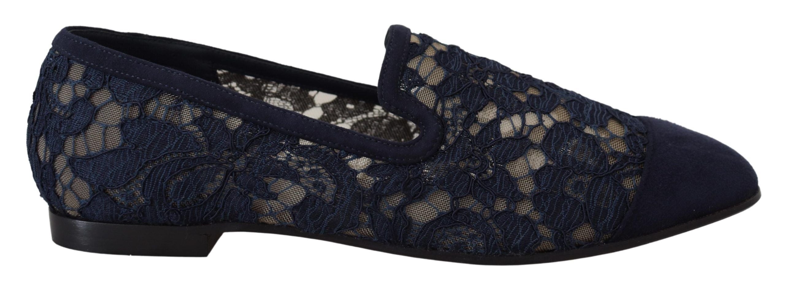 Dolce & Gabbana Blue Floral Lace Slip Ons Loafers Flats Shoes Dolce & Gabbana