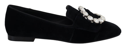 Dolce & Gabbana Black Velvet Crystals Loafers Flats Shoes Dolce & Gabbana