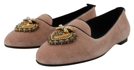 Dolce & Gabbana Pink Velvet Slip Ons Loafers Flats Shoes Dolce & Gabbana