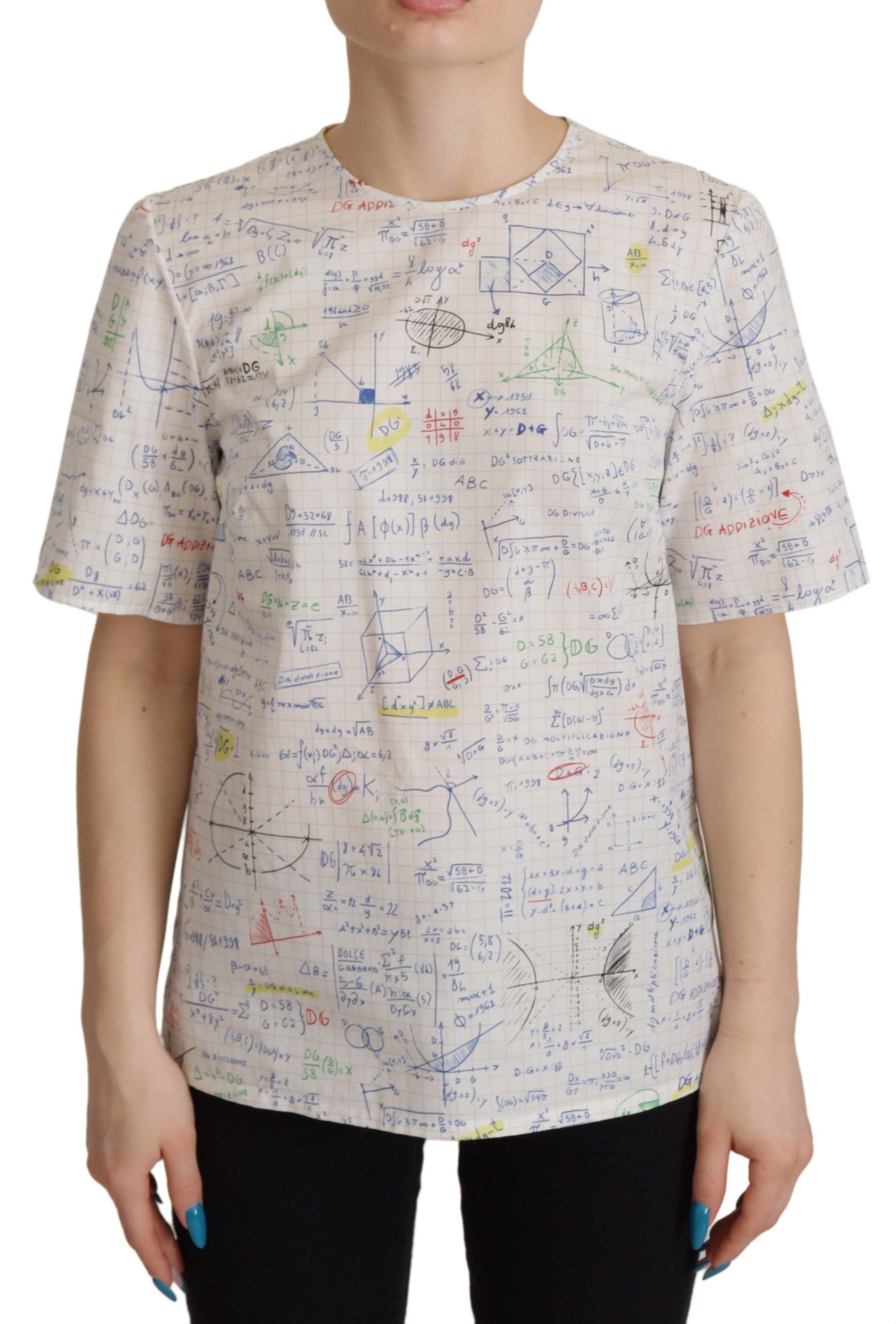 Dolce & Gabbana White Cotton Algebra Print Short Sleeves Top Dolce & Gabbana