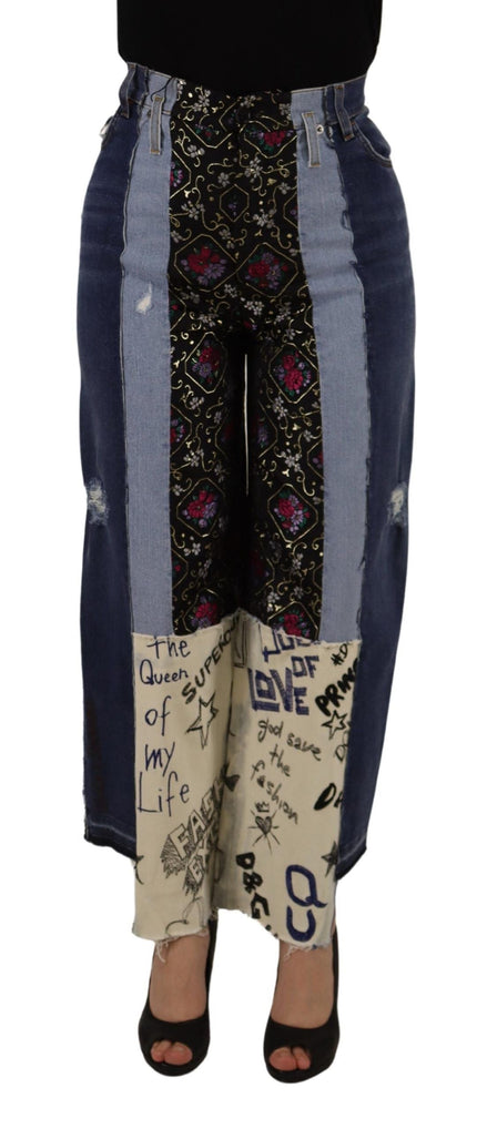 Dolce & Gabbana Multicolor Patchwork DG Fashion Wide Leg Denim Pant Dolce & Gabbana