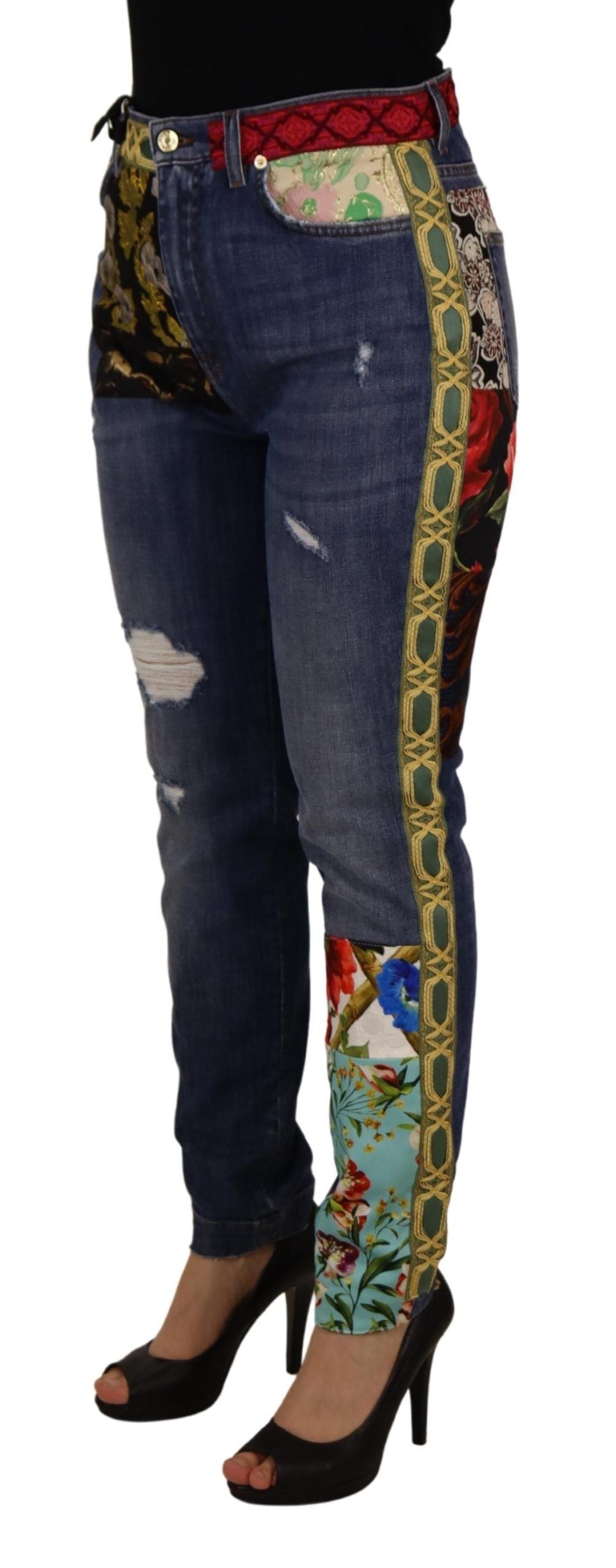 Dolce & Gabbana Blue Patchwork High Waist Denim Jeans Dolce & Gabbana