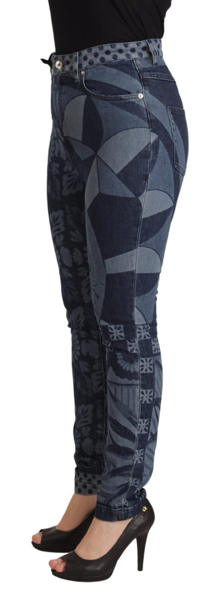 Dolce & Gabbana Blue Floral High Waist Skinny Denim Jeans Dolce & Gabbana