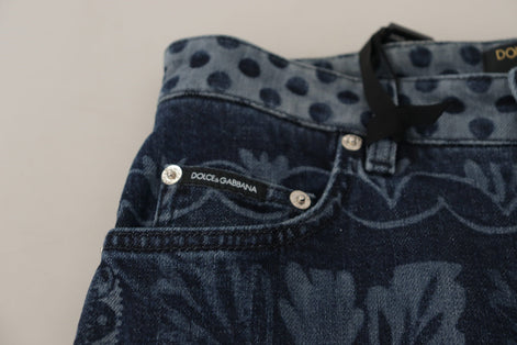 Dolce & Gabbana Blue Floral High Waist Skinny Denim Jeans Dolce & Gabbana