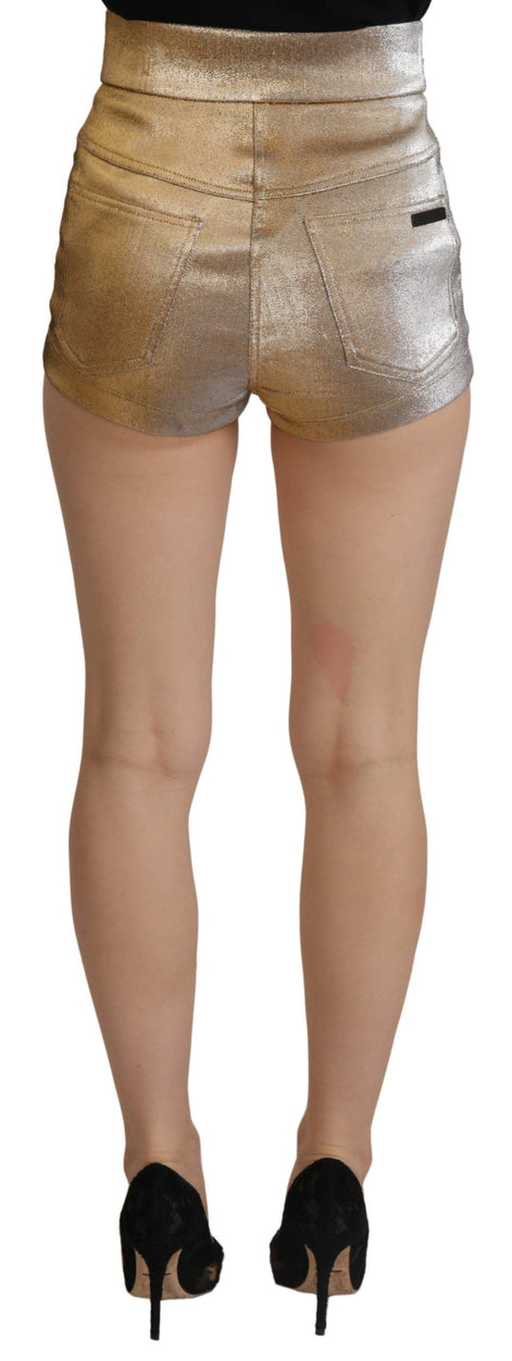 Dolce & Gabbana Gold Cotton Blend Glittered Hot Shorts Dolce & Gabbana