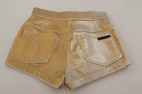 Dolce & Gabbana Gold Cotton Blend Glittered Hot Shorts Dolce & Gabbana