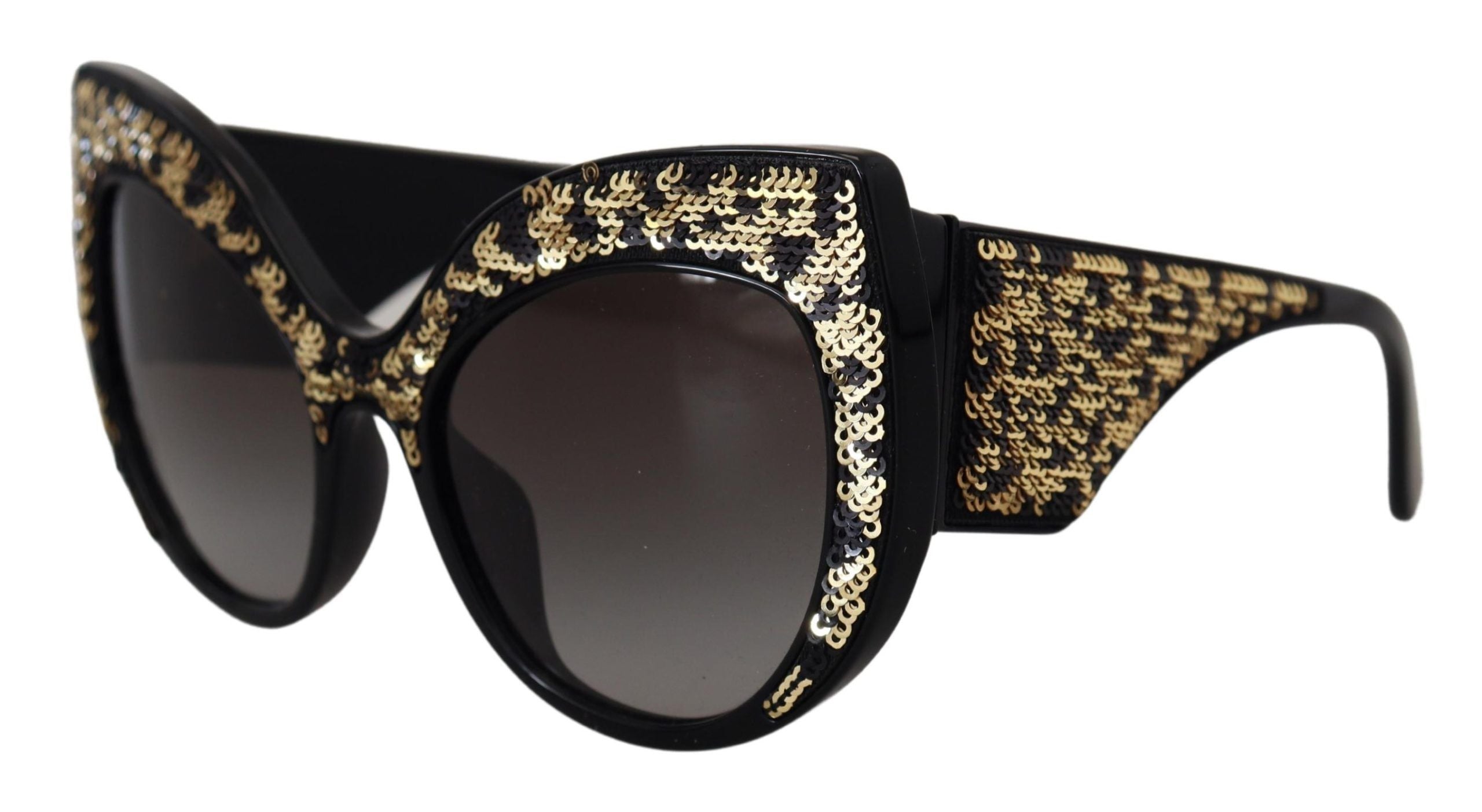 Dolce & Gabbana Black Gold Sequin Butterfly Polarized DG4326 Sunglasses Dolce & Gabbana