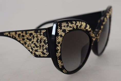 Dolce & Gabbana Black Gold Sequin Butterfly Polarized DG4326 Sunglasses Dolce & Gabbana