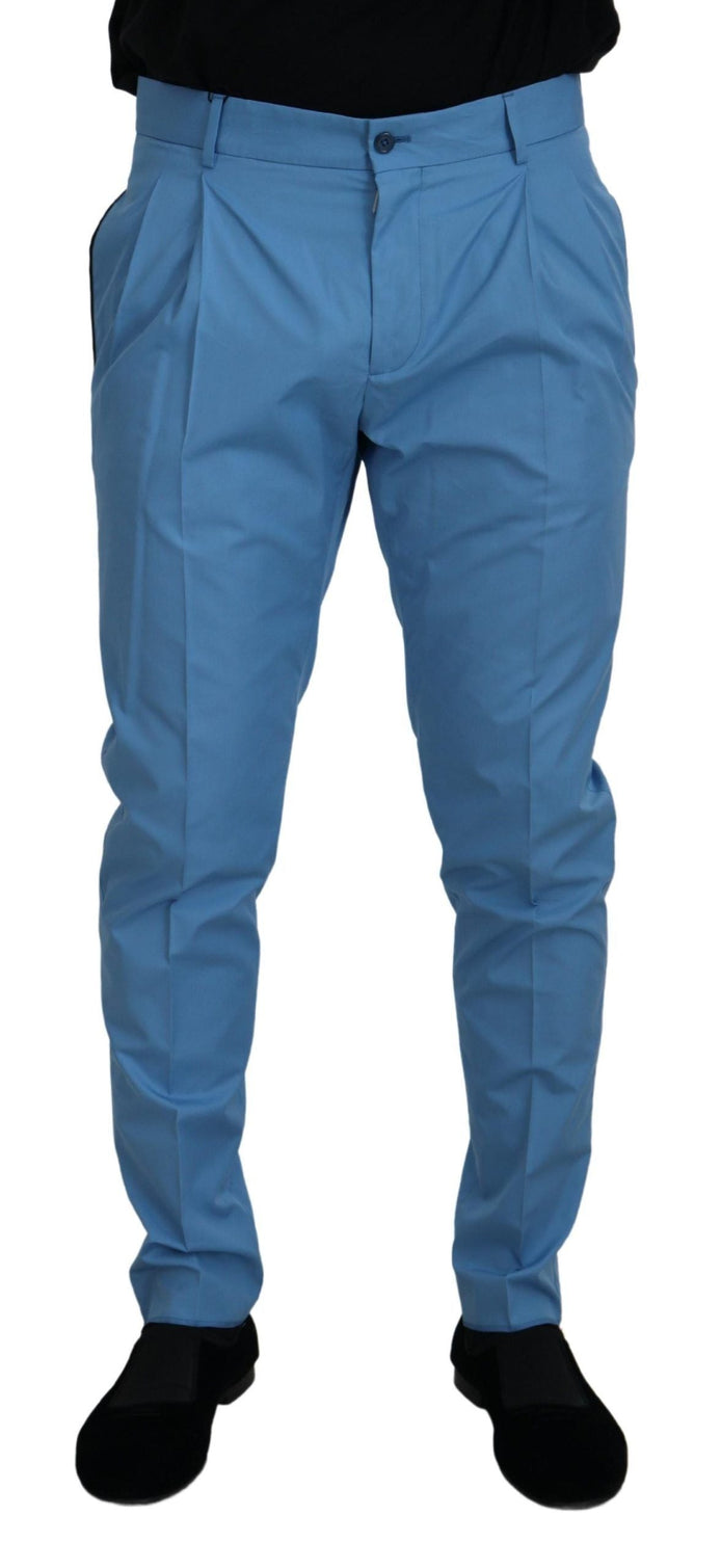 Dolce & Gabbana Blue Cotton Silk Trousers Chinos Pants Dolce & Gabbana
