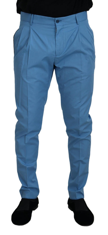 Dolce & Gabbana Blue Cotton Silk Trousers Chinos Pants Dolce & Gabbana