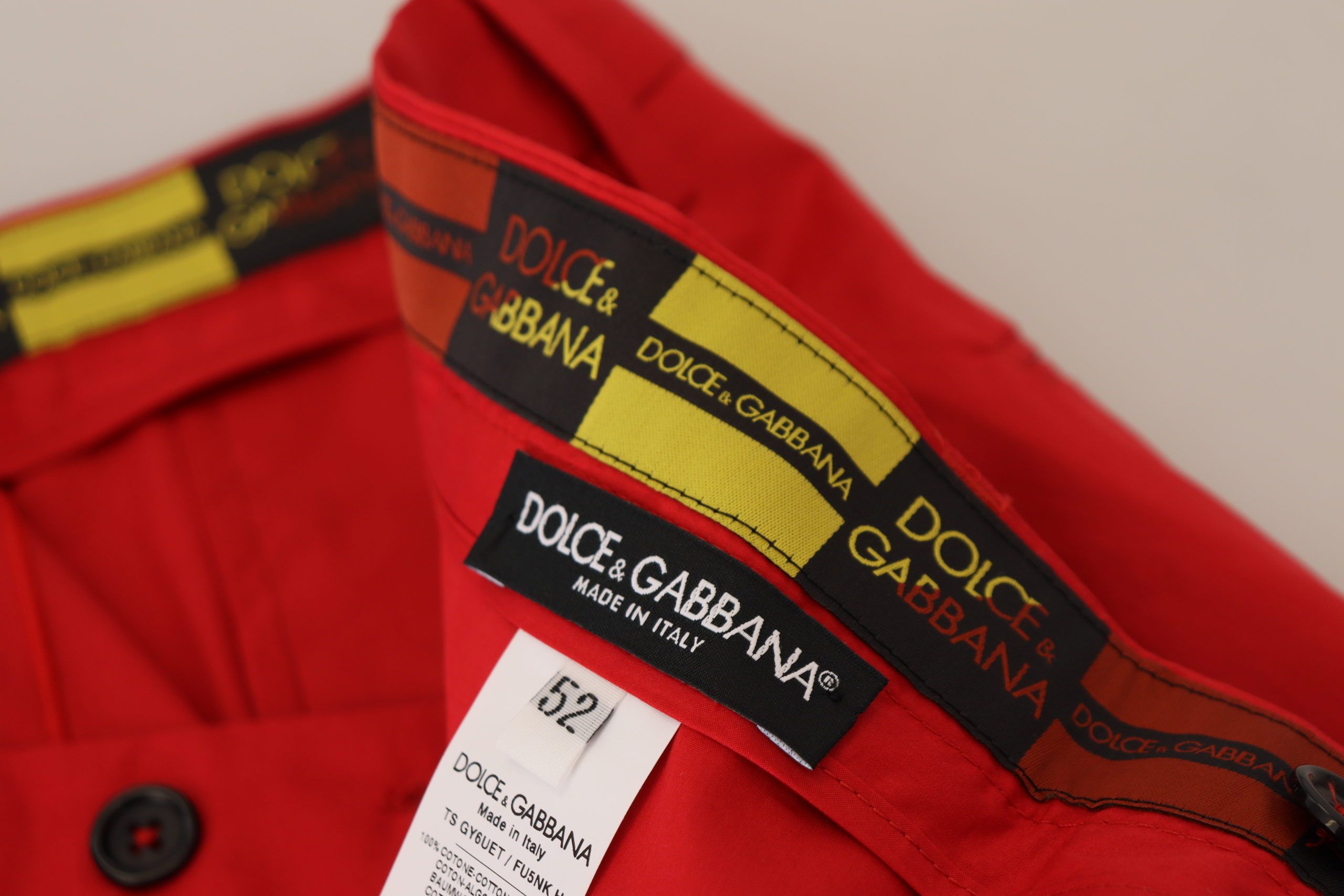 Dolce & Gabbana Red Cotton Slim Fit Trousers Chinos Pants Dolce & Gabbana