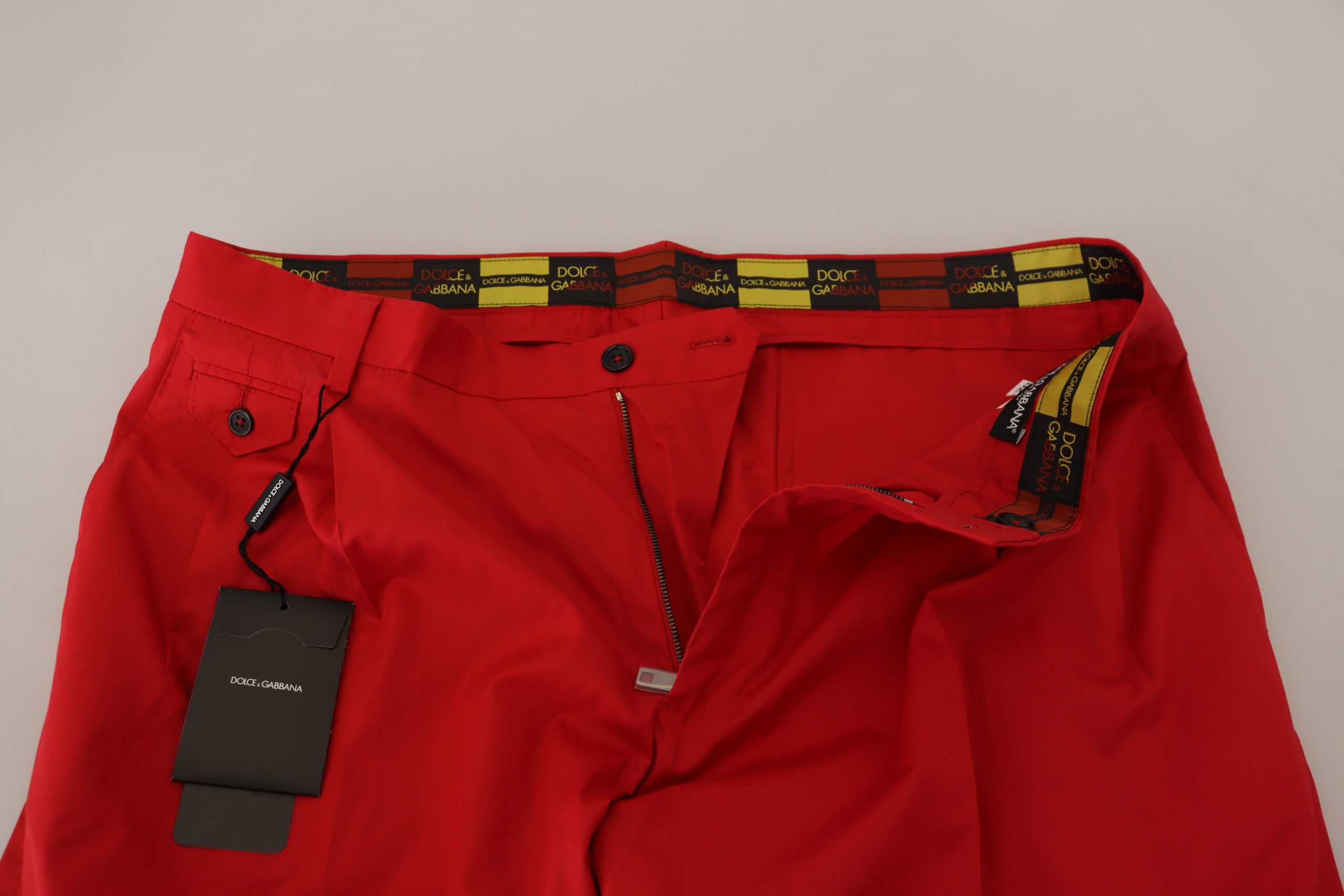Dolce & Gabbana Red Cotton Slim Fit Trousers Chinos Pants Dolce & Gabbana