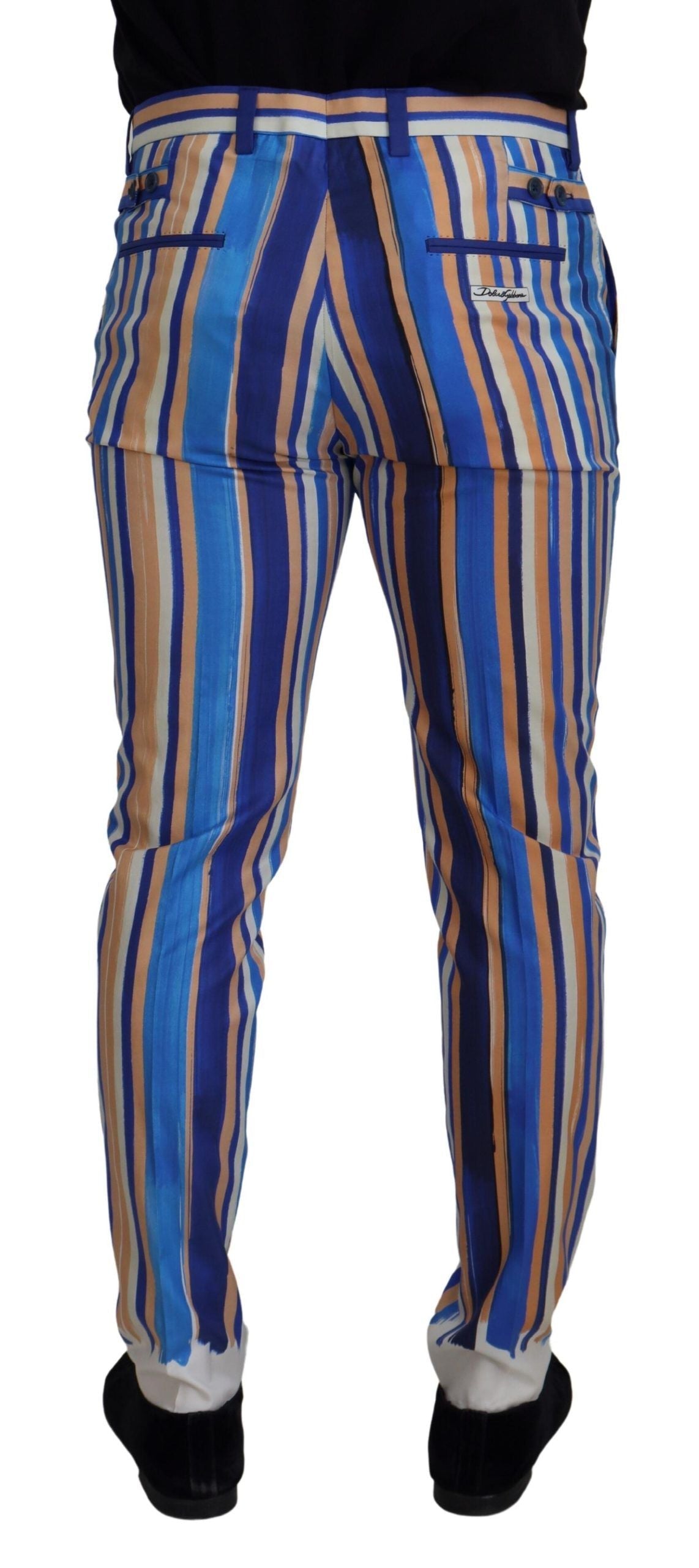 Dolce & Gabbana Blue Striped Silk Cotton Slim Trousers Pants Dolce & Gabbana