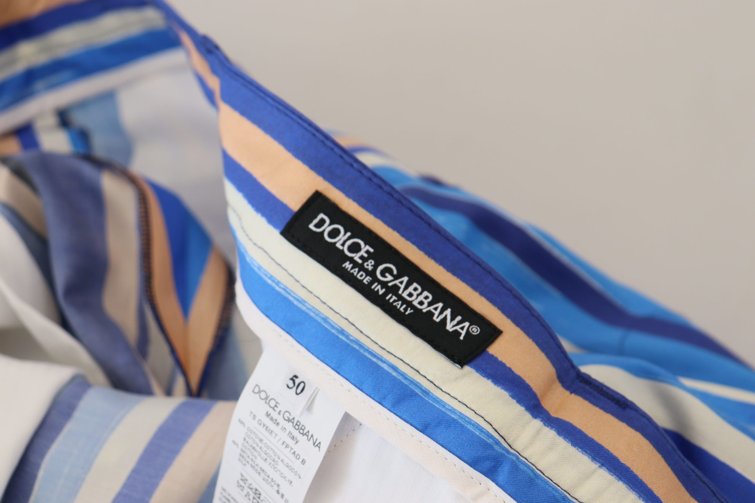 Dolce & Gabbana Blue Striped Silk Cotton Slim Trousers Pants Dolce & Gabbana