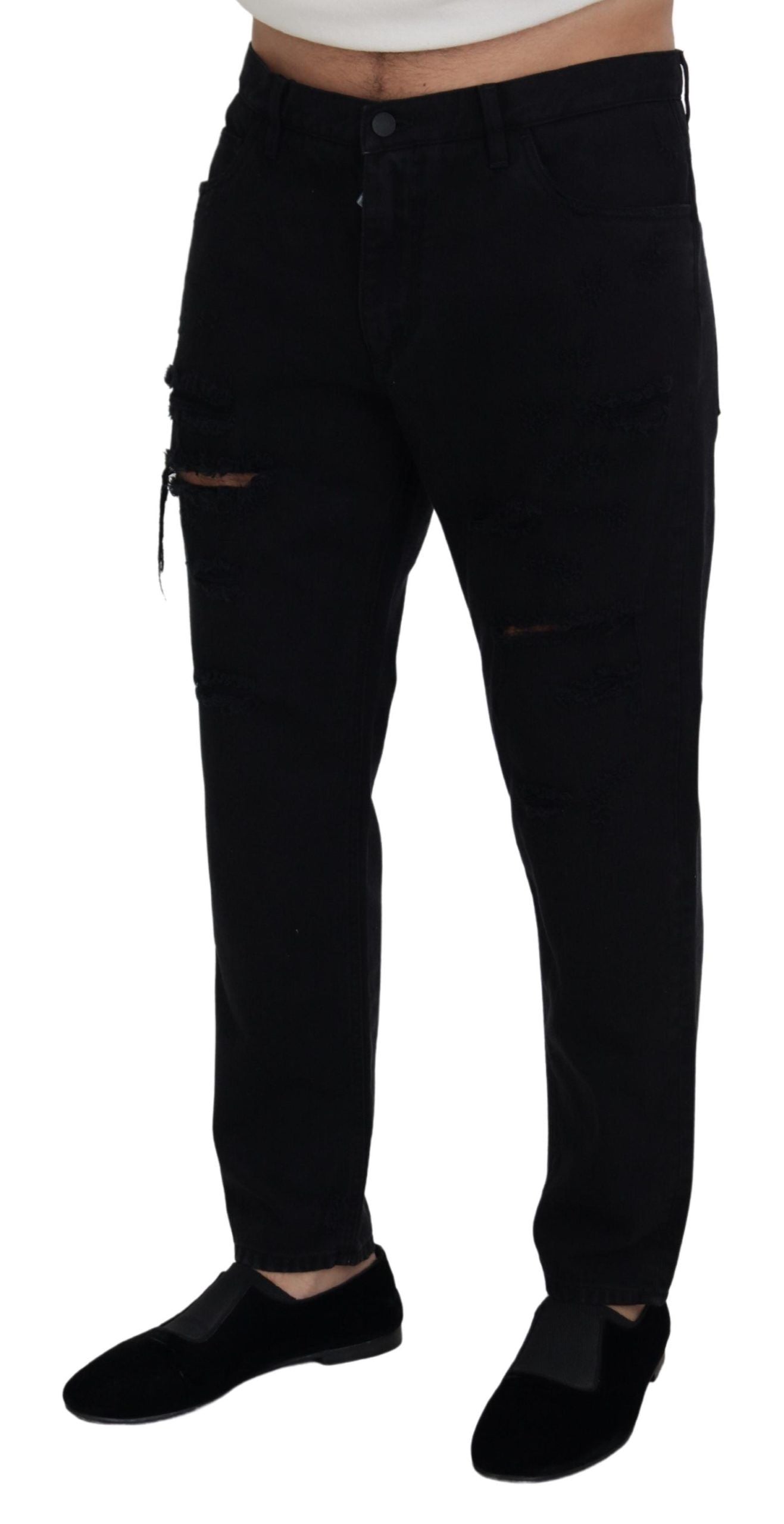 Dolce & Gabbana Black Loose Regular Torn Cotton Jeans Dolce & Gabbana