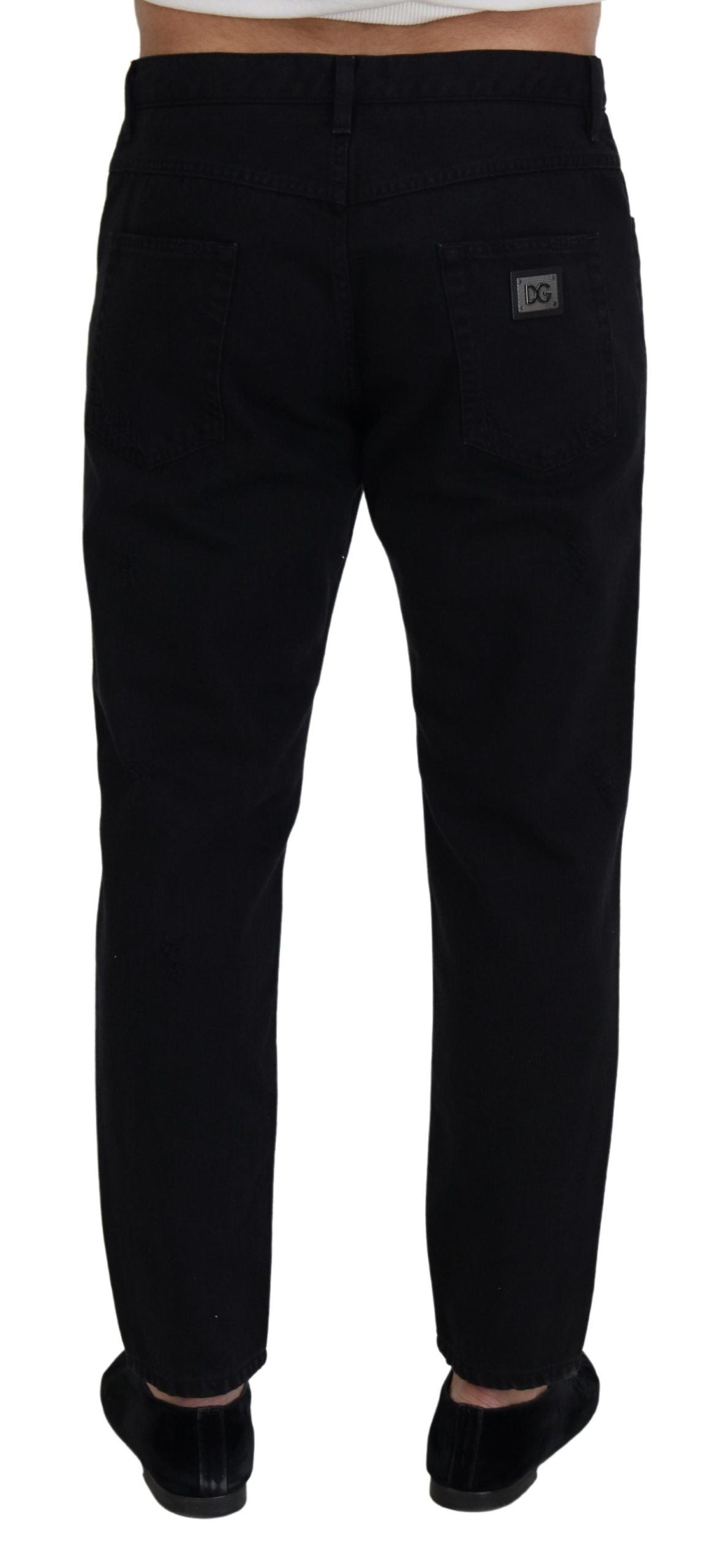 Dolce & Gabbana Black Loose Regular Torn Cotton Jeans Dolce & Gabbana