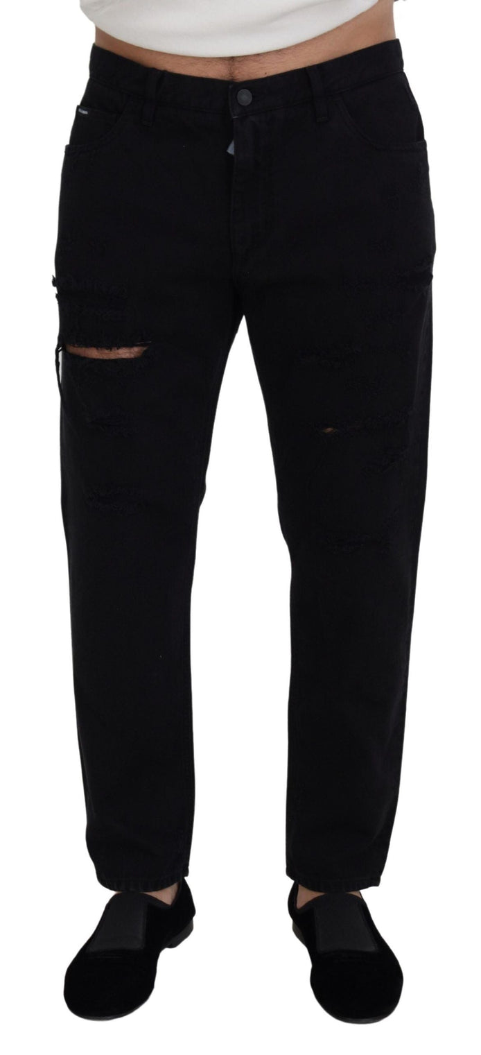 Dolce & Gabbana Black Loose Regular Torn Cotton Jeans Dolce & Gabbana