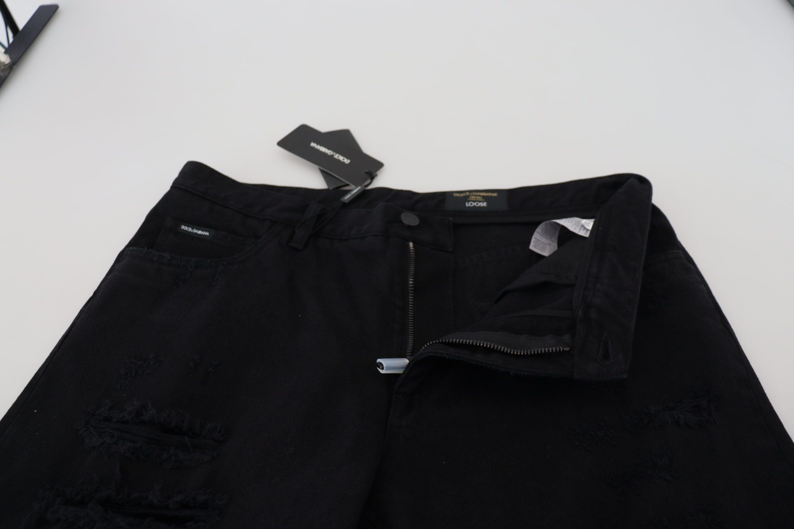 Dolce & Gabbana Black Loose Regular Torn Cotton Jeans Dolce & Gabbana