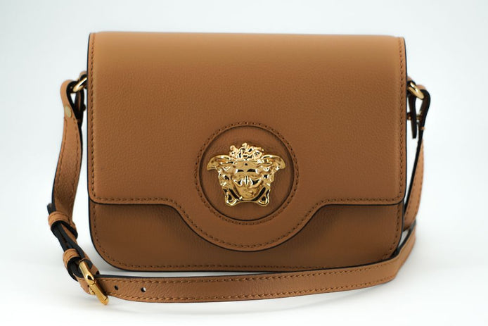 Versace Elegant Calf Leather Shoulder Bag in Brown Versace