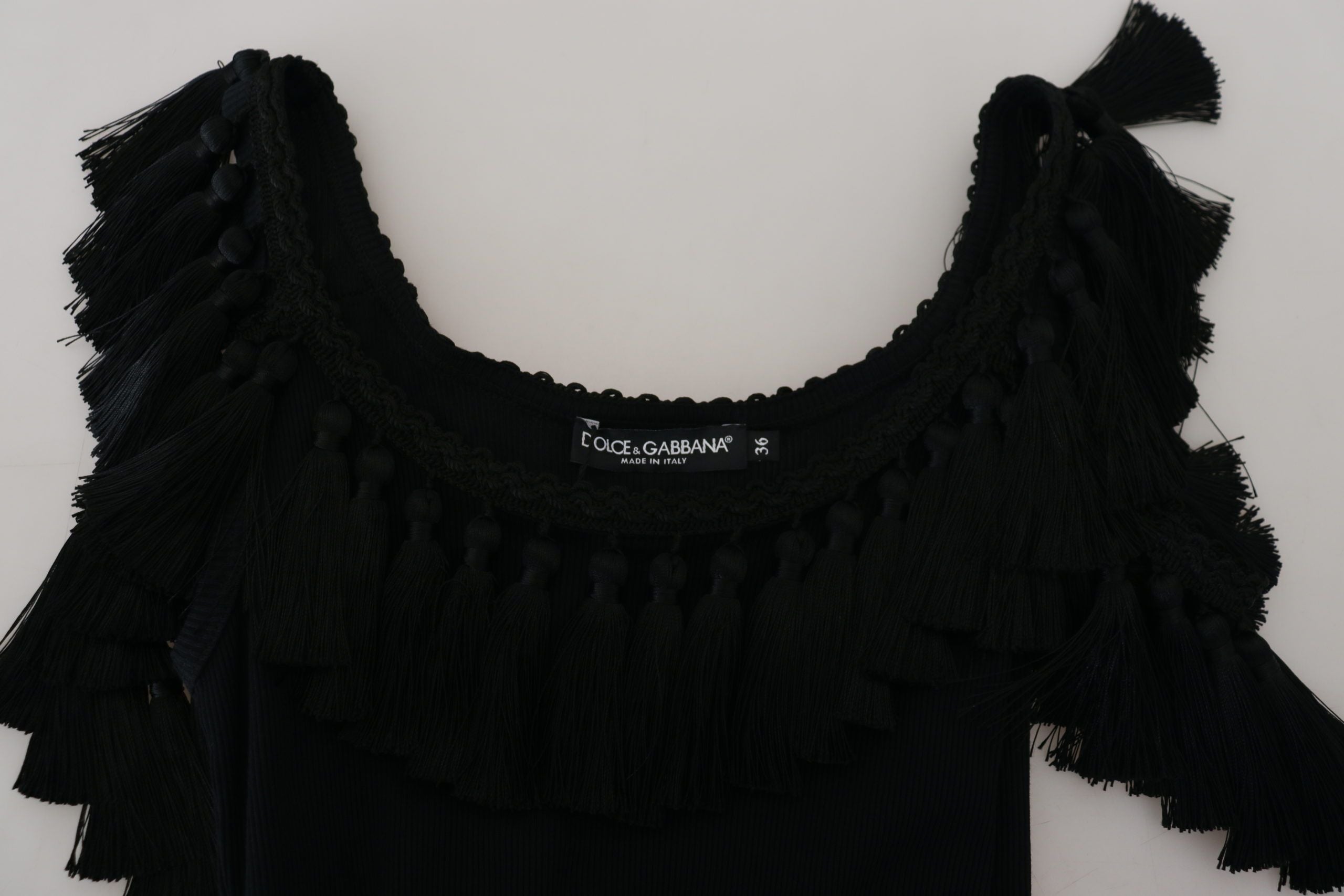 Dolce & Gabbana Black Tank Top Blouse Tassle Cotton Blouse Dolce & Gabbana