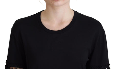 Dolce & Gabbana Black T-shirt Blouse Tassle Cotton Blouse Dolce & Gabbana