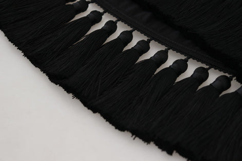 Dolce & Gabbana Black T-shirt Blouse Tassle Cotton Blouse Dolce & Gabbana