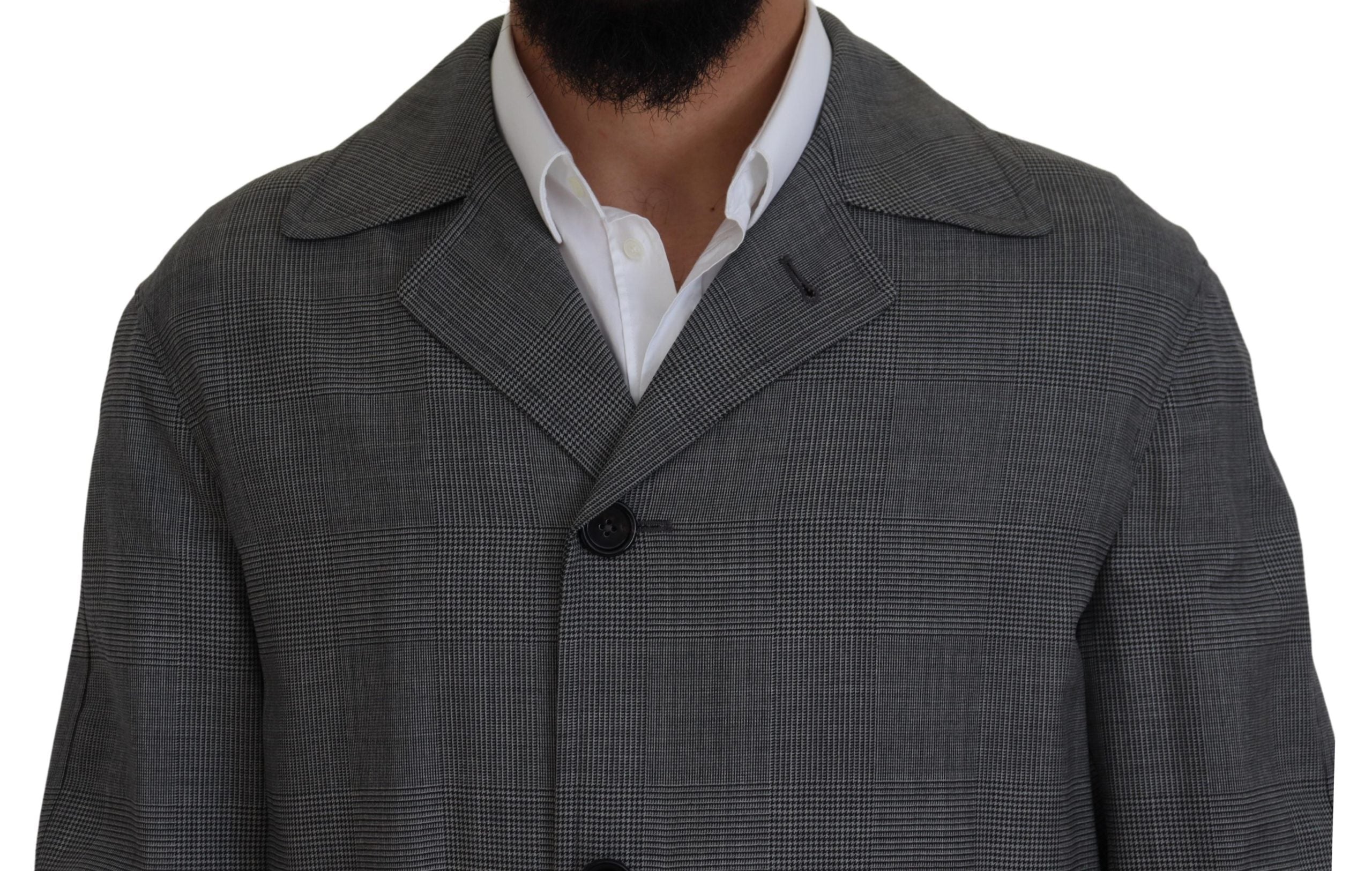Dolce & Gabbana Gray Wool Plaid Long Trench Coat Jacket Trench Coat Jacket Dolce & Gabbana