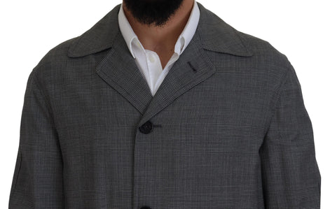 Dolce & Gabbana Gray Wool Plaid Long Trench Coat Jacket Trench Coat Jacket Dolce & Gabbana