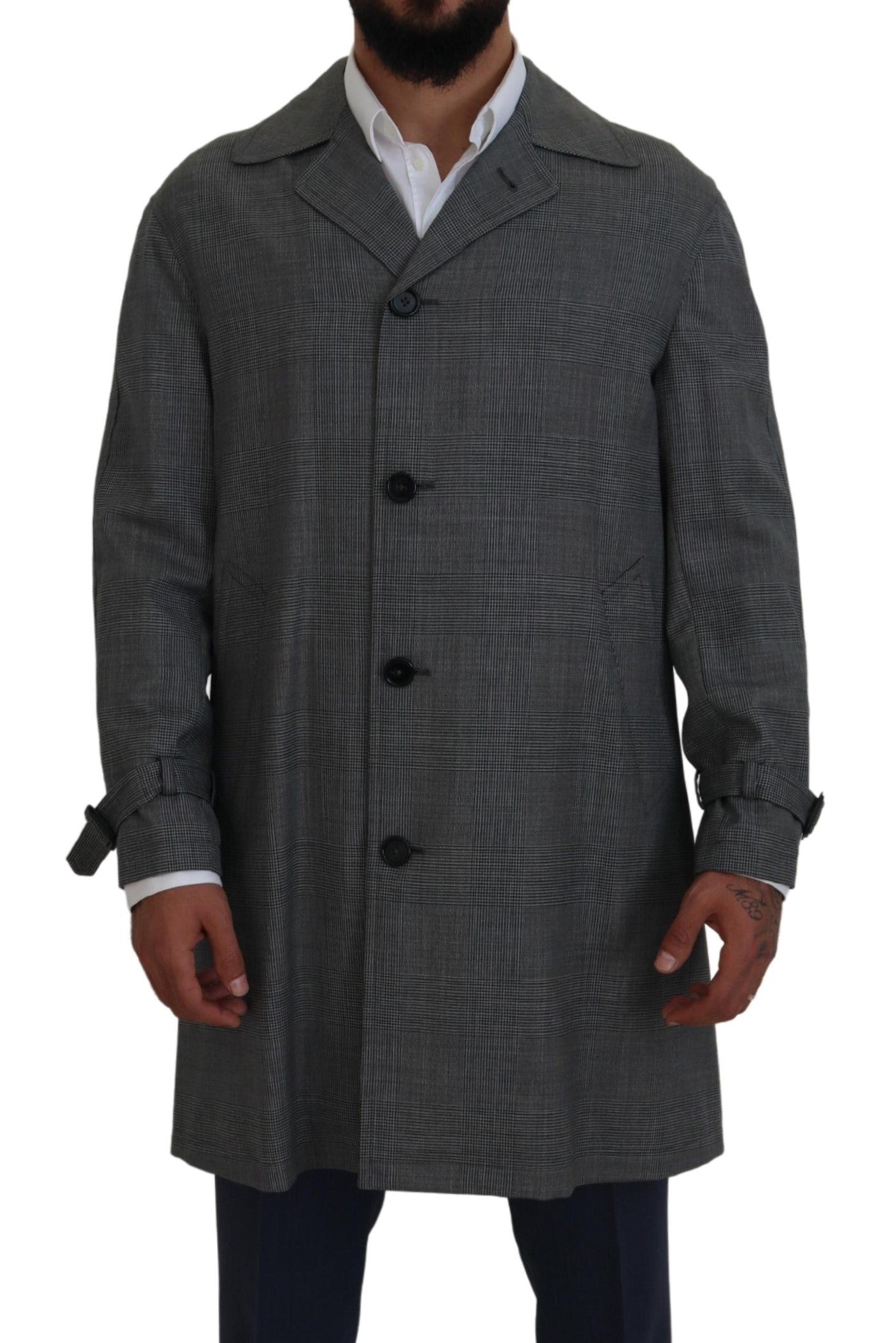 Dolce & Gabbana Gray Wool Plaid Long Trench Coat Jacket Trench Coat Jacket Dolce & Gabbana