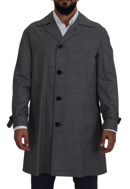 Dolce & Gabbana Gray Wool Plaid Long Trench Coat Jacket Trench Coat Jacket Dolce & Gabbana