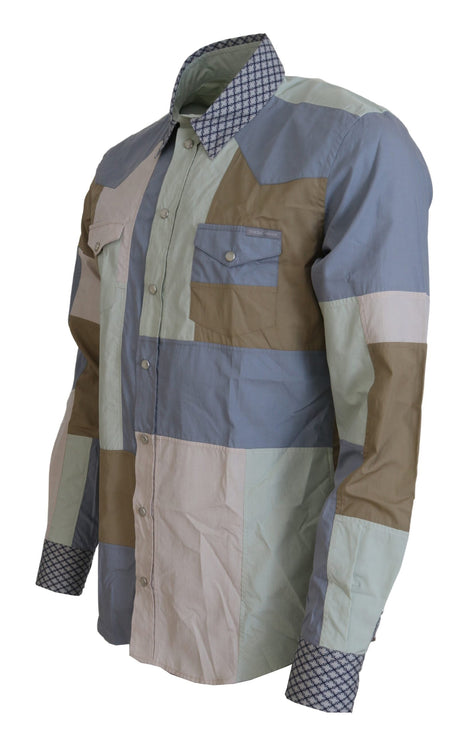 Dolce & Gabbana Multicolor Cotton Patchwork Slim Shirt Dolce & Gabbana