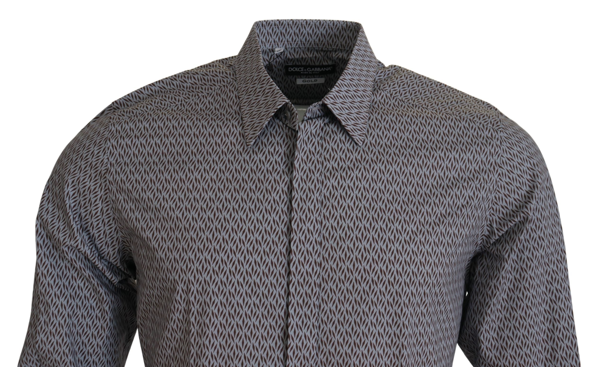 Dolce & Gabbana Gray Brown GOLD Slim Fit Dress Formal Shirt Dolce & Gabbana