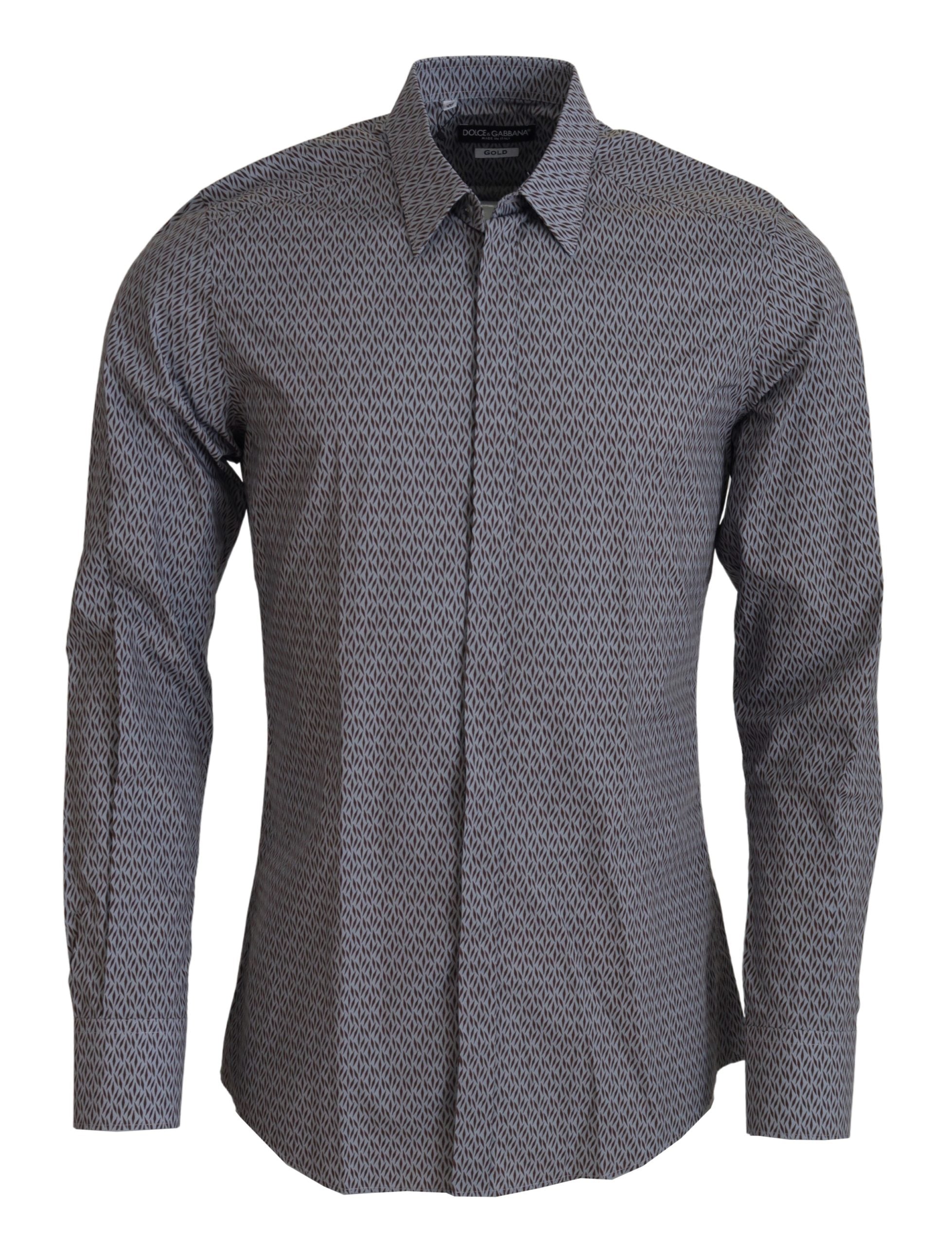Dolce & Gabbana Gray Brown GOLD Slim Fit Dress Formal Shirt Dolce & Gabbana