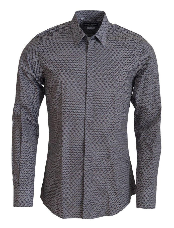 Dolce & Gabbana Gray Brown GOLD Slim Fit Dress Formal Shirt Dolce & Gabbana