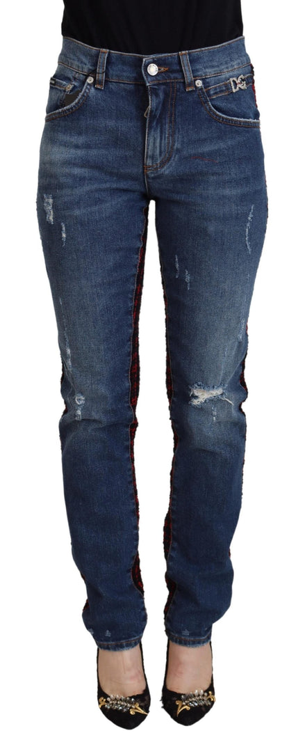Dolce & Gabbana Blue Checkered Back Skinny Denim Jeans Dolce & Gabbana