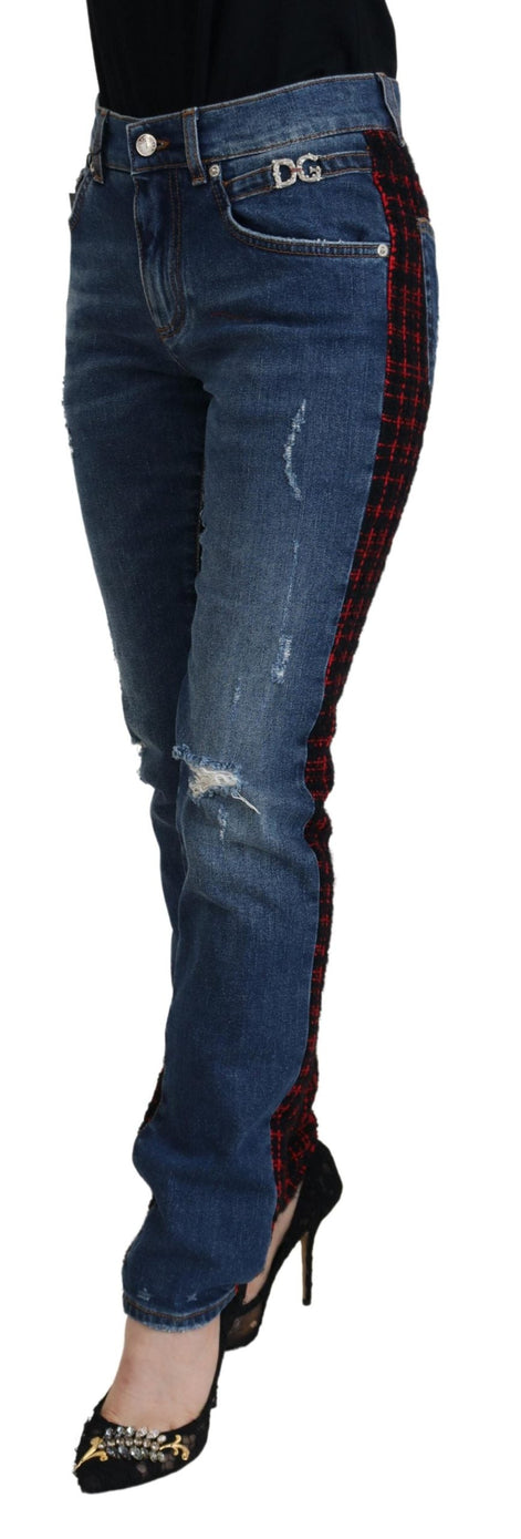 Dolce & Gabbana Blue Checkered Back Skinny Denim Jeans Dolce & Gabbana