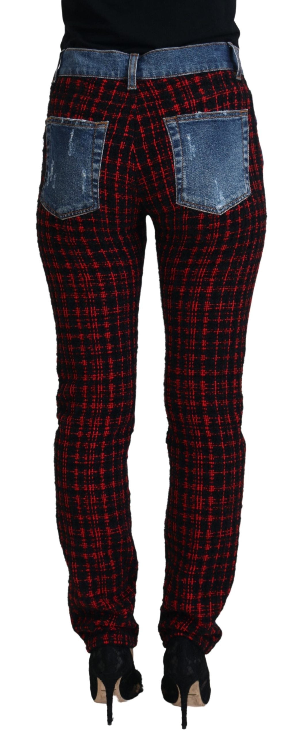 Dolce & Gabbana Blue Checkered Back Skinny Denim Jeans Dolce & Gabbana